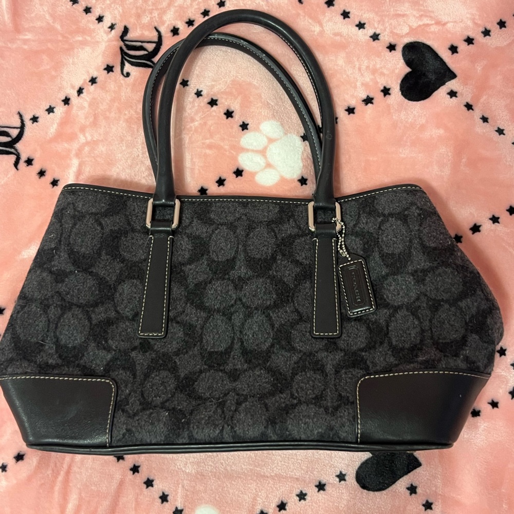 Coach Black and Gray Shoulder Bag with Monogram Design